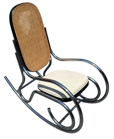 Modernist Thonet Style Chrome & Rattan Rocker