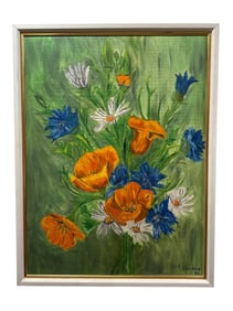 Signed Dated Mid Century Oil Painting Floral Still Life