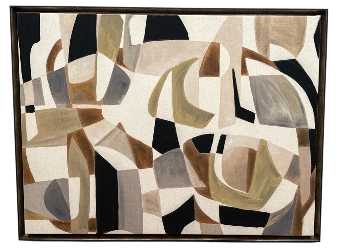 Modernist Abstract Oil on Linen Painting: 30.5"H x 39.5"W X 2.5"D