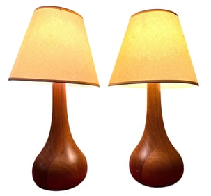 Mid Century Scandinavian Walnut Lamps, Pair