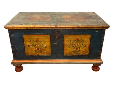 A European Hand Painted Blue Blanket Chest