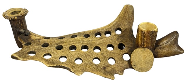 A Carved Antler Smoking Cigar Set