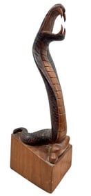 Folk Art Carved Wood Cobra Snake Sculpture