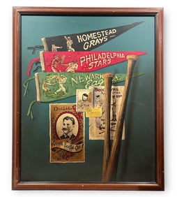 Signed HUNTINGTON Vintage Baseball Oil Painting