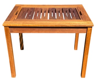 Mid Century Teak Patio Table, Removable Tray