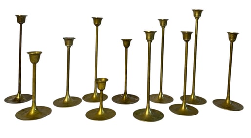 Eleven Mid Century Brass Candlestick Holders