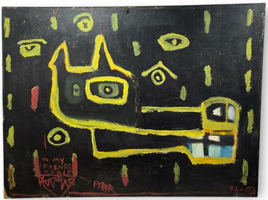 A PERH SMITH Folk Art Oil on Canvas "MY FRIENDS SOBLE"
