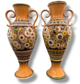 Epic Near Pair KERALIT Czech Republic Folk Art Vases