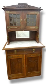 Antique English Art Nouveau Marble Top Cabinet