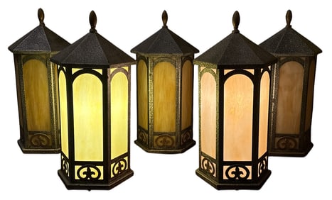 Five Antique Gothic Style Hanging Wall Lanterns