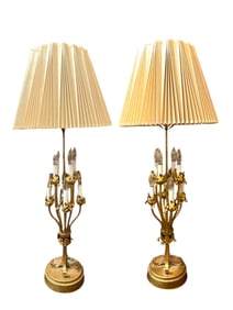 Hollywood Regency Italian Tole Leaf Lamps, Pair