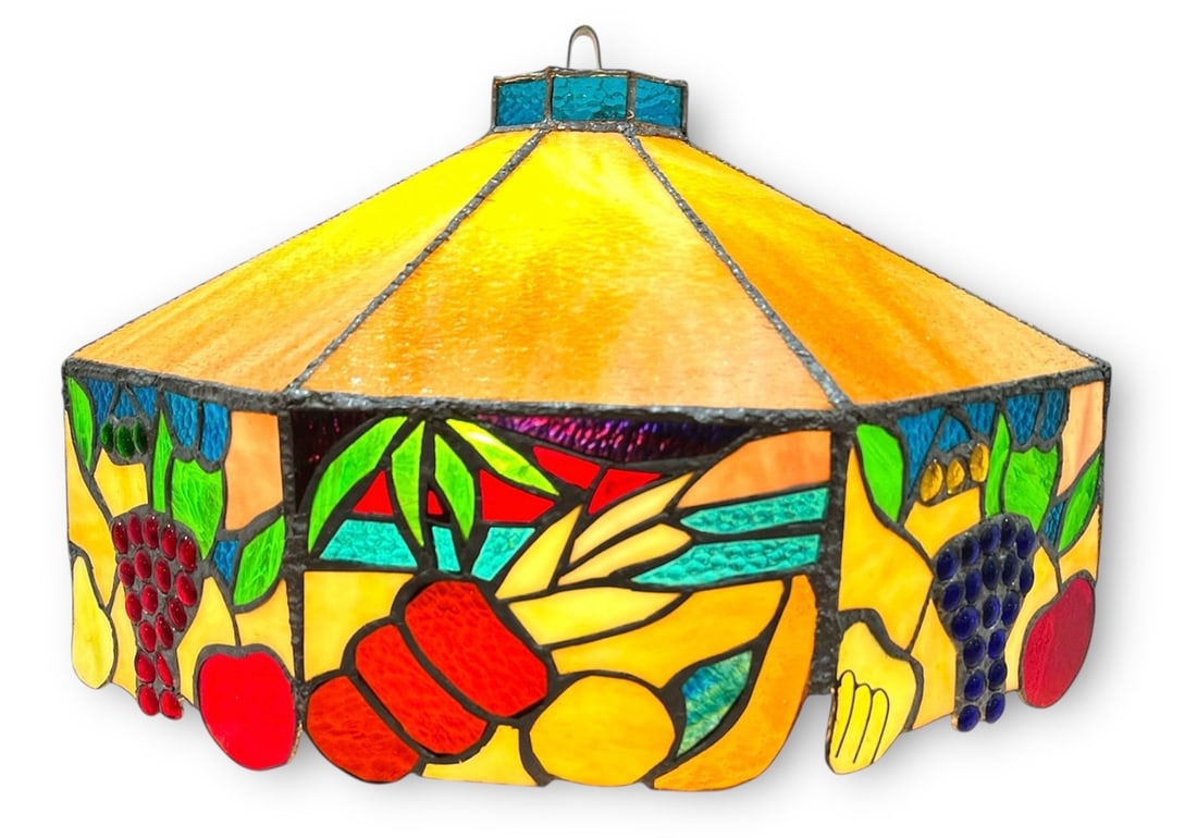 Antique Stained Glass Pendant Lamp Shade: 16" H x 26" DIA.
