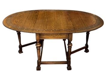 19th C. Carved Oak Gateleg Dining Table