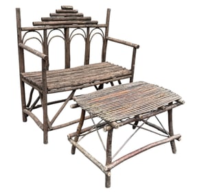 Adirondack Style Intricate Willow Bench and Table