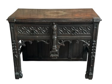 Heavily Carved 19th C. Gothic Console Table