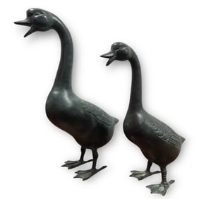 Two Vintage Japanese Bronze Ducks
