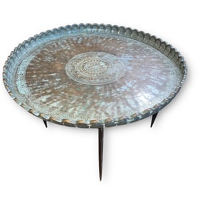 A Moroccan Etched Copper Tray Top Side Table