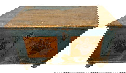 A European Blue Hand Painted Blanket Chest