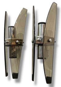 Pair of Italian Mid Century Smoked Glass Sconces