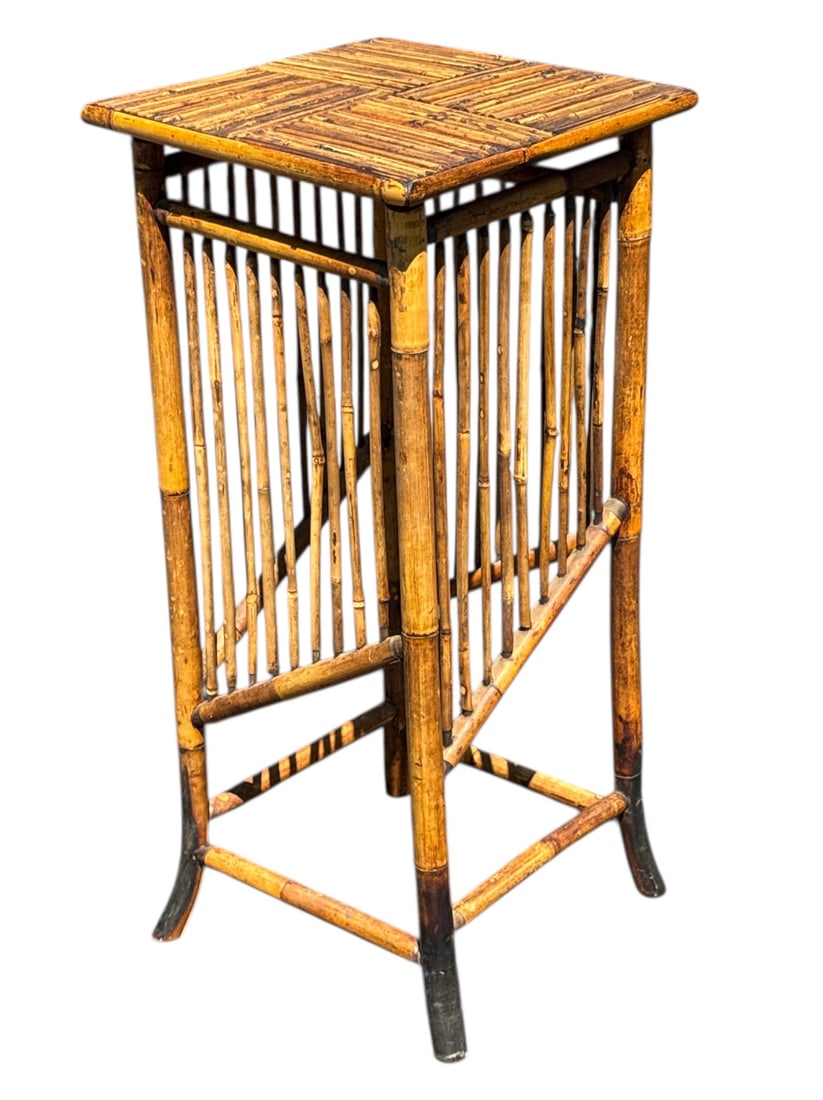 Tall Burnt Bamboo Stand: 34"H x 15.5" x 15.5".