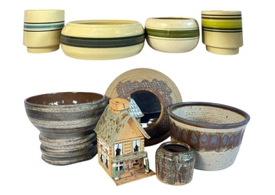 A Large Collection of Mid Century & Striped Pottery