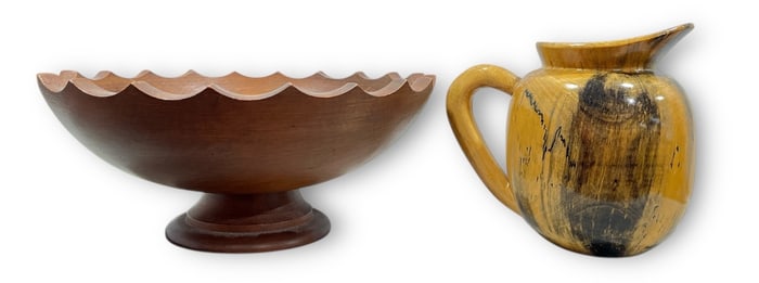 Two Mid Century Carved Wood Kitchen Articles, WOODCROFTERY, DAVID AULD