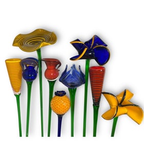 A Collection of Large MURANO Style Art Glass Flowers