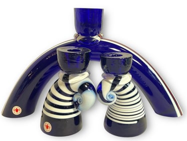 Three Post Modern Art Glass Candleholders