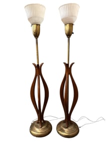 A Pair of Sculptural Wood Mid Century Table Lamps, REMBRANDT LAMPS