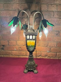 Art Deco Reverse Painted Flower Stem Lamp