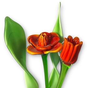 Collection Murano Style Art Glass Flower and Leaves