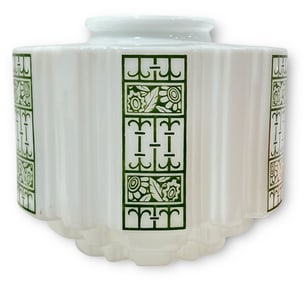 Art Deco Milk Glass & Green Paint Globe Shade