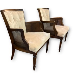 French Louis XVI Style Caned Armchairs, Pair