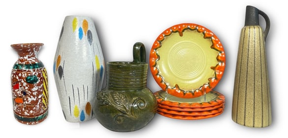 Collection West German and Italian Pottery Vases and Plates
