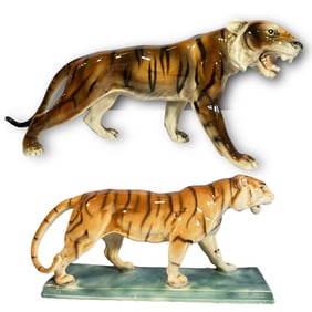Two Vintage Ceramic Tigers, AUSTRIA, CZECH REPUBLIC