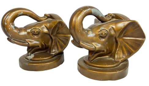 1930s Cast Metal Elephant Bookends