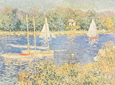 Impressionist Oil on Canvas Lake Scene In The Style of CLAUDE MONET