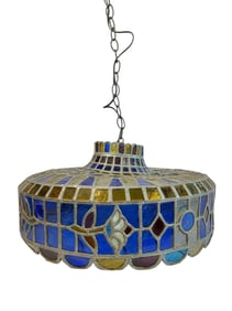 An English Stained Glass Hanging Pub Lamp