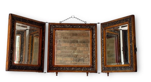 An Antique Tri-Fold Travelling Mirror
