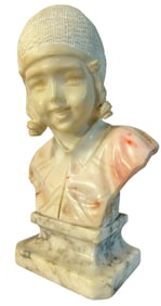 Vintage Italian Alabaster Young Girl Bust, Signed