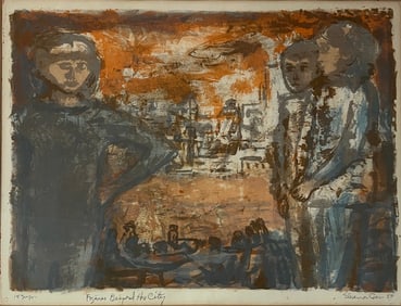 An ELEANOR COEN "Figures Beyond The City" Color Lithograph