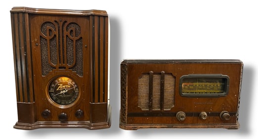 Two Antique Art Deco Tube Type Radios