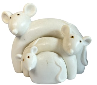 Three White Marble Nesting Mouse Sculptures