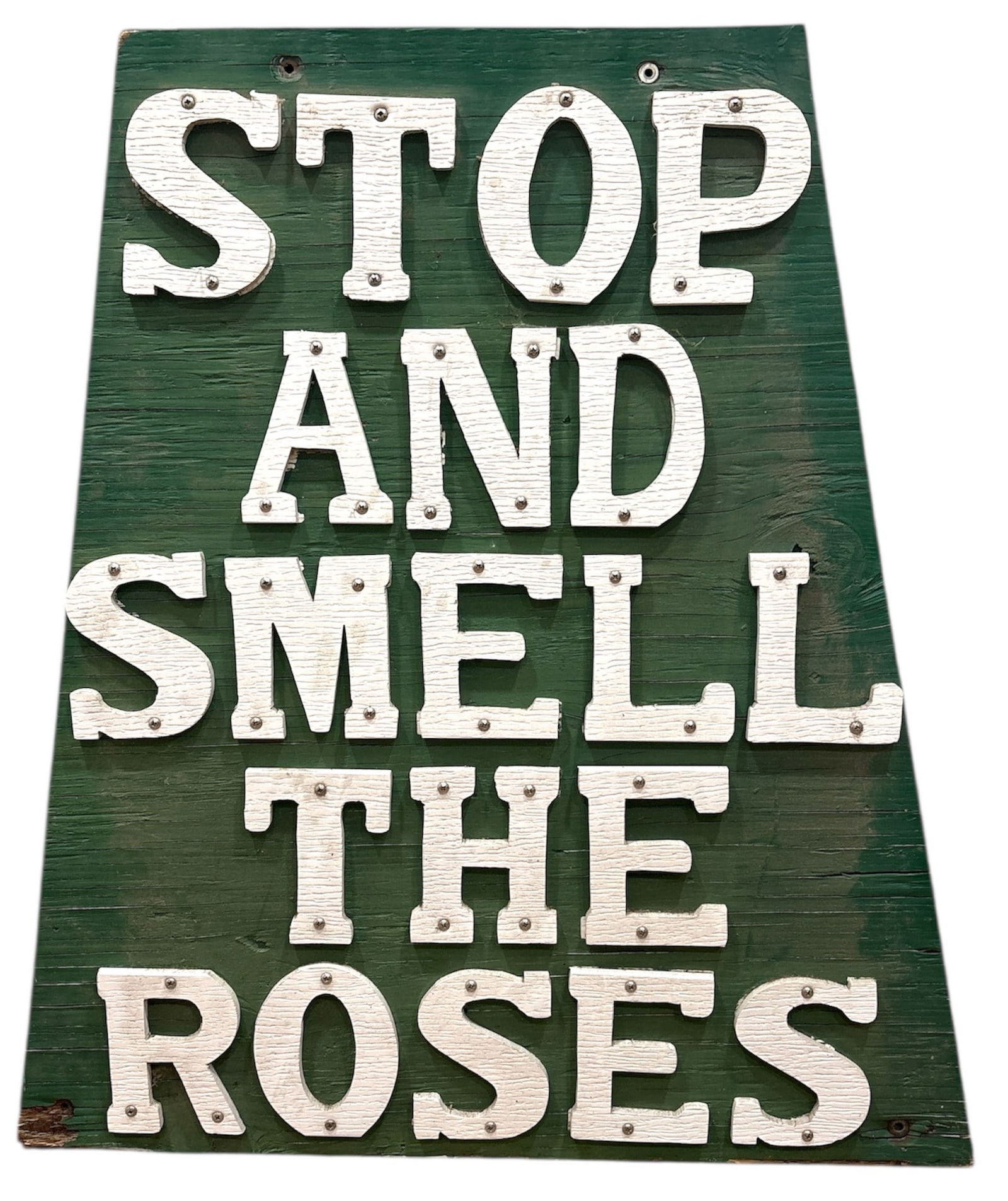 Old Folk Art Garden Sign, "Stop And Smell The Roses" (1 of 5)