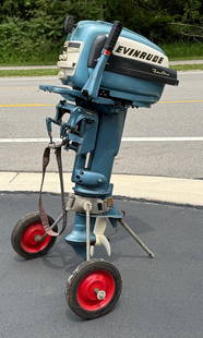 Vintage EVINRUDE "FASTWIN 15" Outboard Motor: C. 1950's/1960's 45" H X 14" W x 30" D