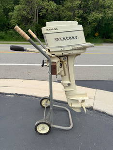 Vintage MERCURY "Merc 60" Outboard Motor: C. 1950's/1960's 43" H X 15" W x 27" D KIEKHAEFER Corp. Cedarburg, WI
