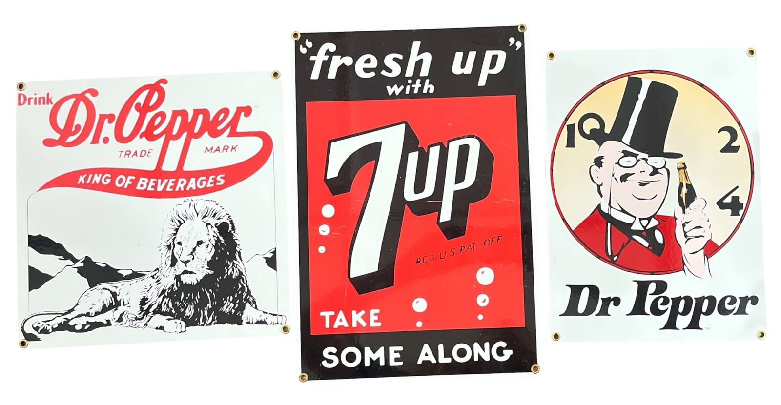 Three Advertising Enamel Signs, DR. PEPPER, 7UP (1 of 4)