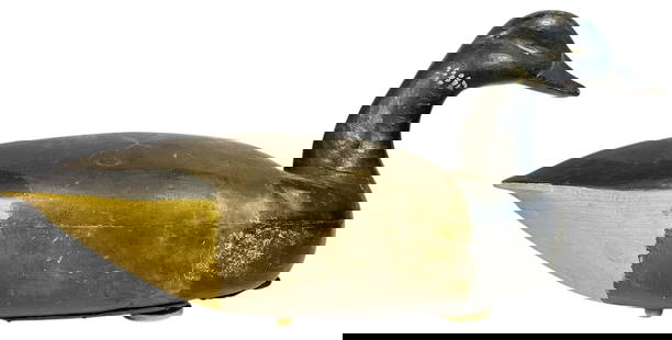 An Antique BRANT Duck Decoy: Measures 8.25" H x 6" W x 18" D.