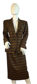 A Vintage HERMES Plaid Wool Skirt Suit