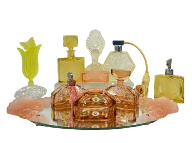 A Large Collection of Art Deco Czech Glass Perfume Bottles